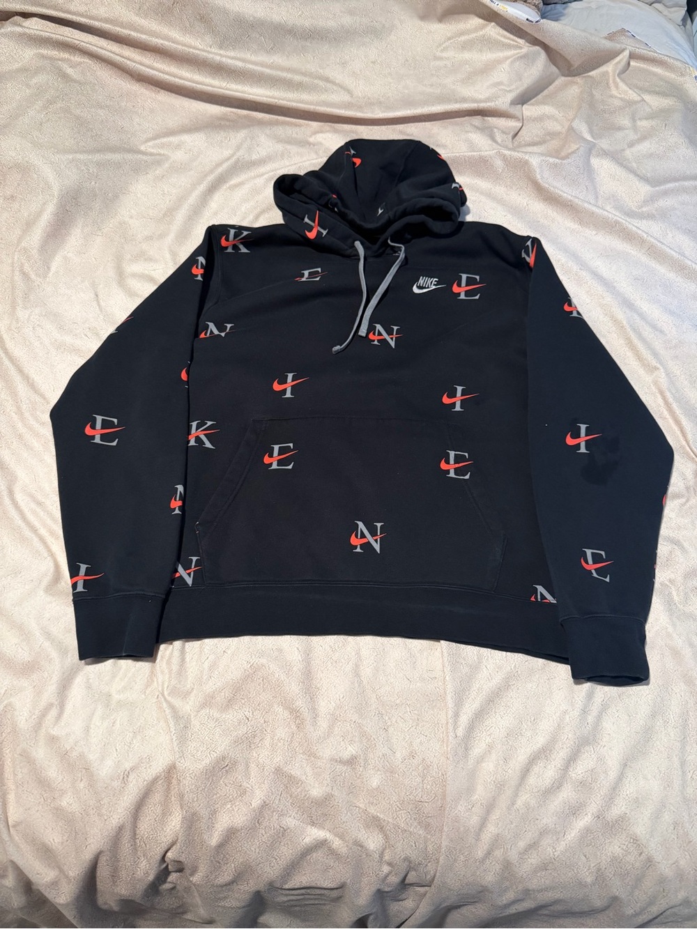 Nike Black Hoodie with Red & White Logo Prints
